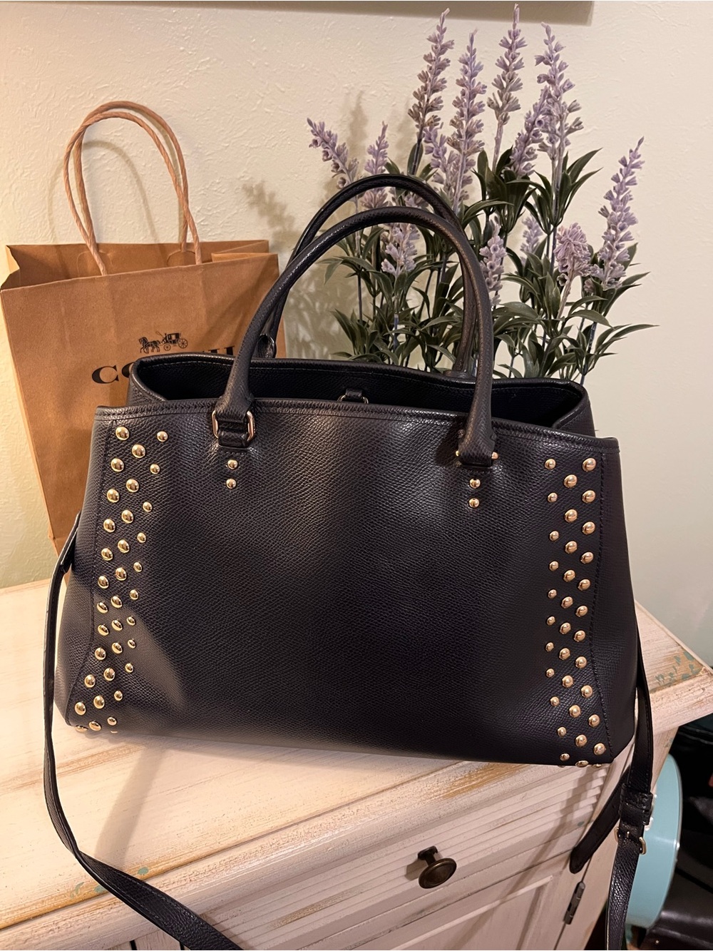 Coach Margot Studded Carryall Midnight Blue Leather F35274 Excellent Condition - Picture 5 of 13